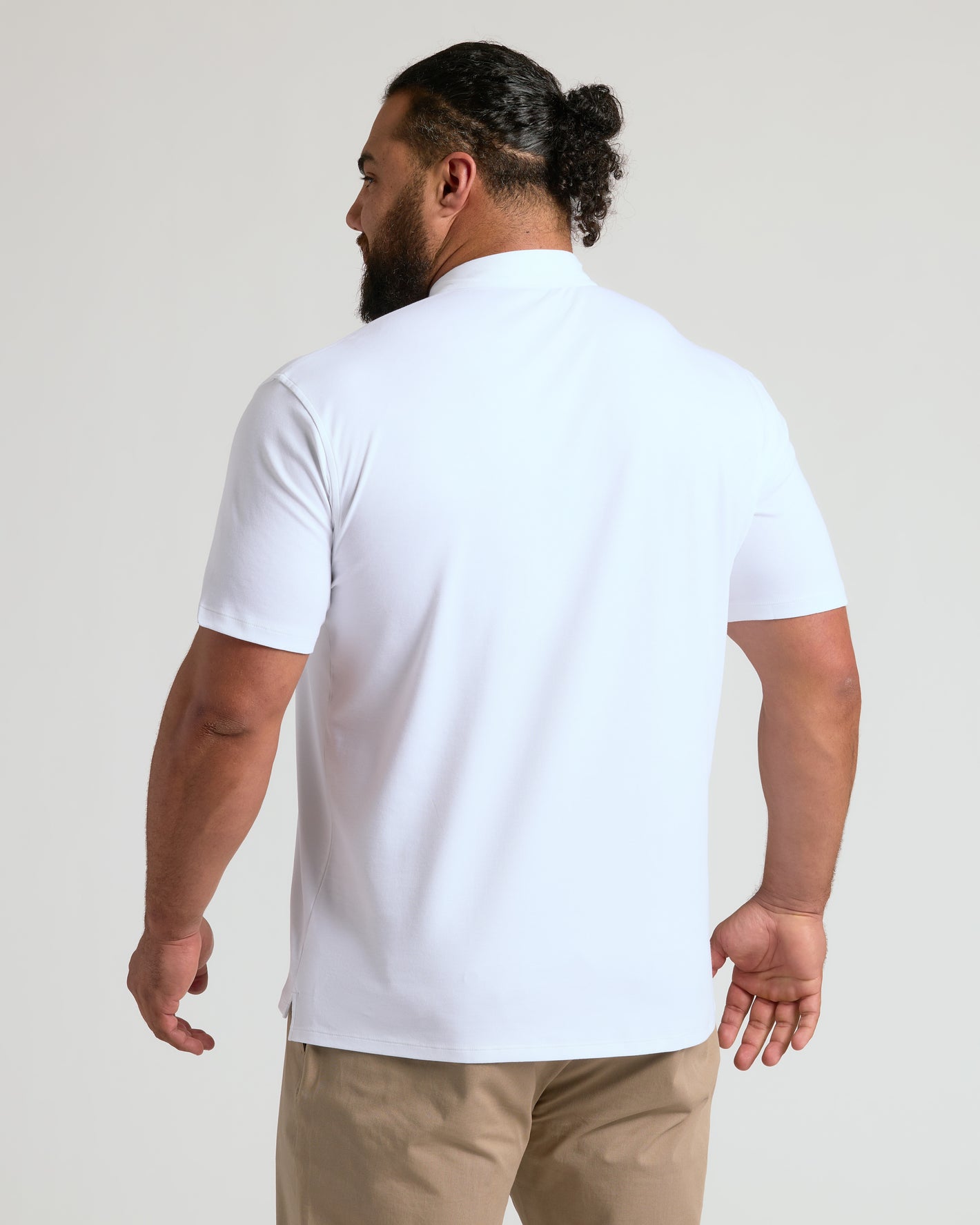 Back view of person in White Premium Pima Polo 2-Pack.