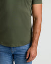 All Grove Pima Cotton Blend Curved Hem Crew on man in jeans.