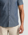 Medium Indigo Wash Short Sleeve Stretch Chambray Shirt