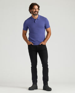 True ClassicMan wearing the Blueberry Dressy Polo with black jeans and boots.