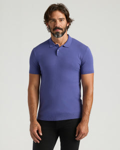 True ClassicMan wearing Seasonal Dressy Polo 3-Pack in medium purple with black pants.