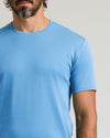 Cerulean Premium Pima Crew Neck on model, showcasing fit and fabric details.
