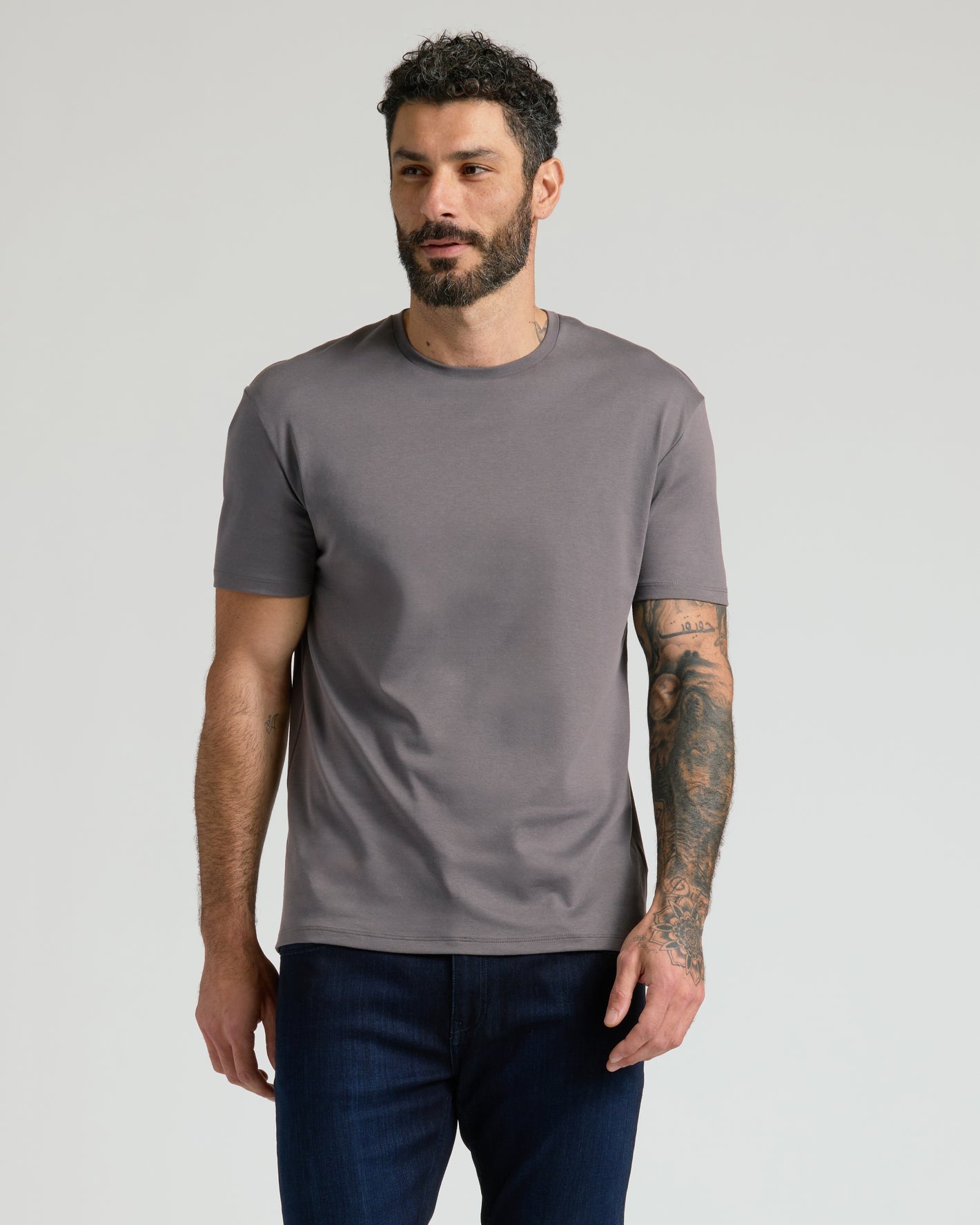Bearded man in Grove & Carbon Classic Premium Pima Crew.