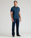 Man in Dark Heather Navy Short Sleeve Comfort Knit Shirt.