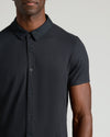 Man wearing Black Short Sleeve Comfort Knit Shirt with collar and buttons.