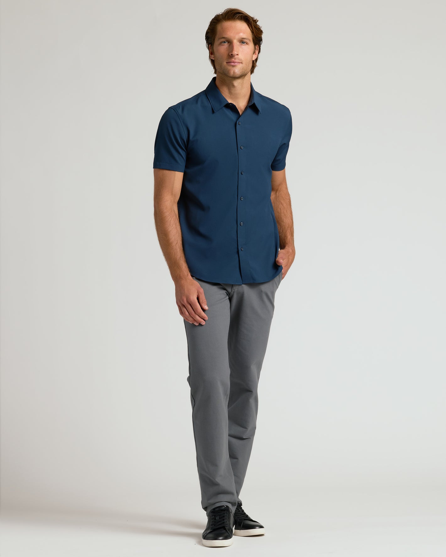 navy dress shirt grey pants Men Stylish Wedding Party Wear Professional Shirt And Pant Set XS