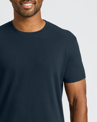 Classic Curved Hem Crew Neck - Navy