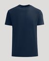 Navy blue t-shirt on a light gray background