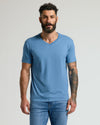 Man wearing Seasonal Classic V-Neck 3-Pack, showcasing light blue V-neck T-shirt.