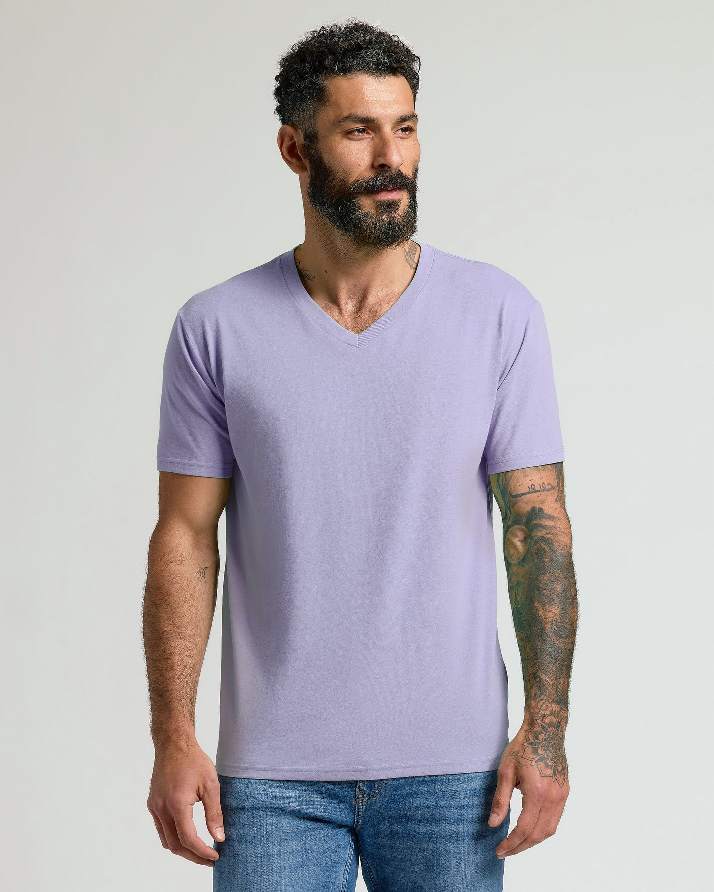 Heather Dark Orchid Short Sleeve Vee Neck T Shirt