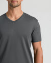 Man wearing Carbon Premium Pima V-Neck T-shirt, showcasing tailored fit.