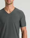 Charcoal Heather Gray Active V-Neck shirt on man, showcasing modern fit.