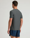 Back view of model in Charcoal Heather Gray Active V-Neck.