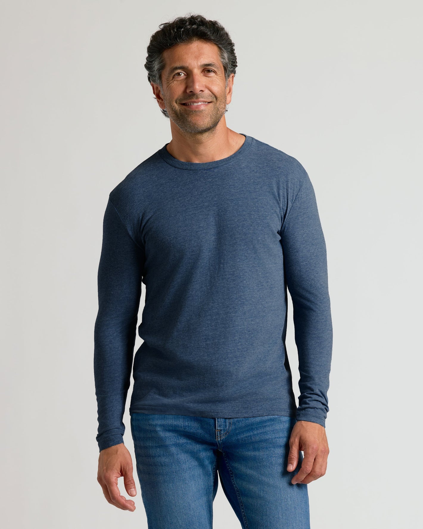 Man in Heathers Classic Long Sleeve 3-Pack, relaxed pose.