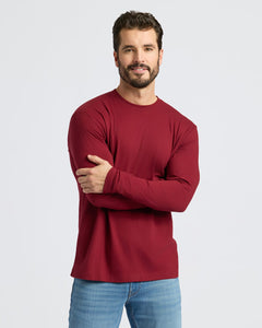 True ClassicMan in red Classic Long Sleeve Crew from 3-Pack, looking at camera.