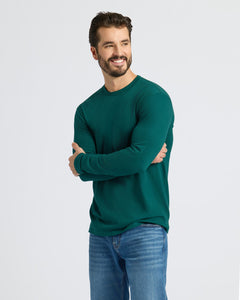 True ClassicMan wearing Classic Long Sleeve Crew 3-Pack, dark green variant.