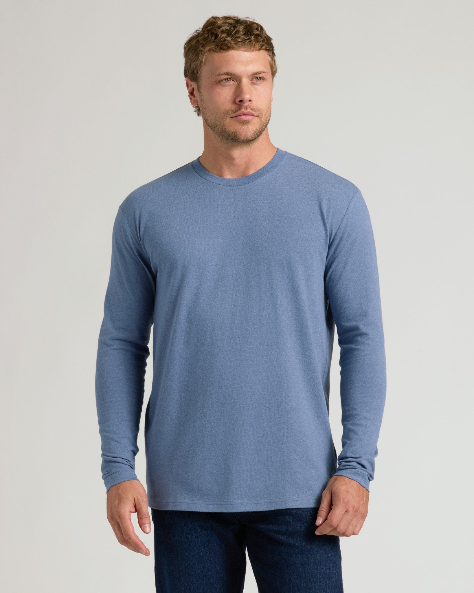 Dark Heather Vintage Navy Long Sleeve Crew Neck T-Shirt | Dark