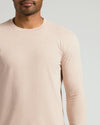 Heather Camel Classic Long Sleeve Crew Neck on man, torso view.