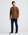 Sepiawood Classic Long Sleeve Henley with button placket on a casually dressed man.