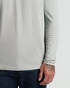 Steel Classic Long Sleeve Henley worn, showcasing geometric floral hand tattoo.