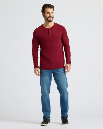Waffle Long Sleeve Henley - Dark Maroon