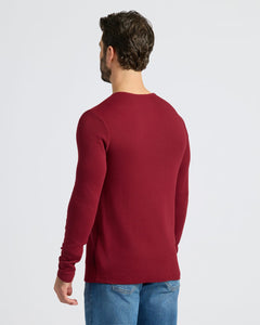 True ClassicDark Maroon Waffle Long Sleeve Henley 3-Pack, shown from back, textured knit.
