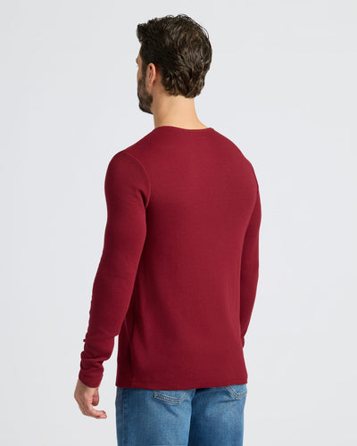 Waffle Long Sleeve Henley - Dark Maroon