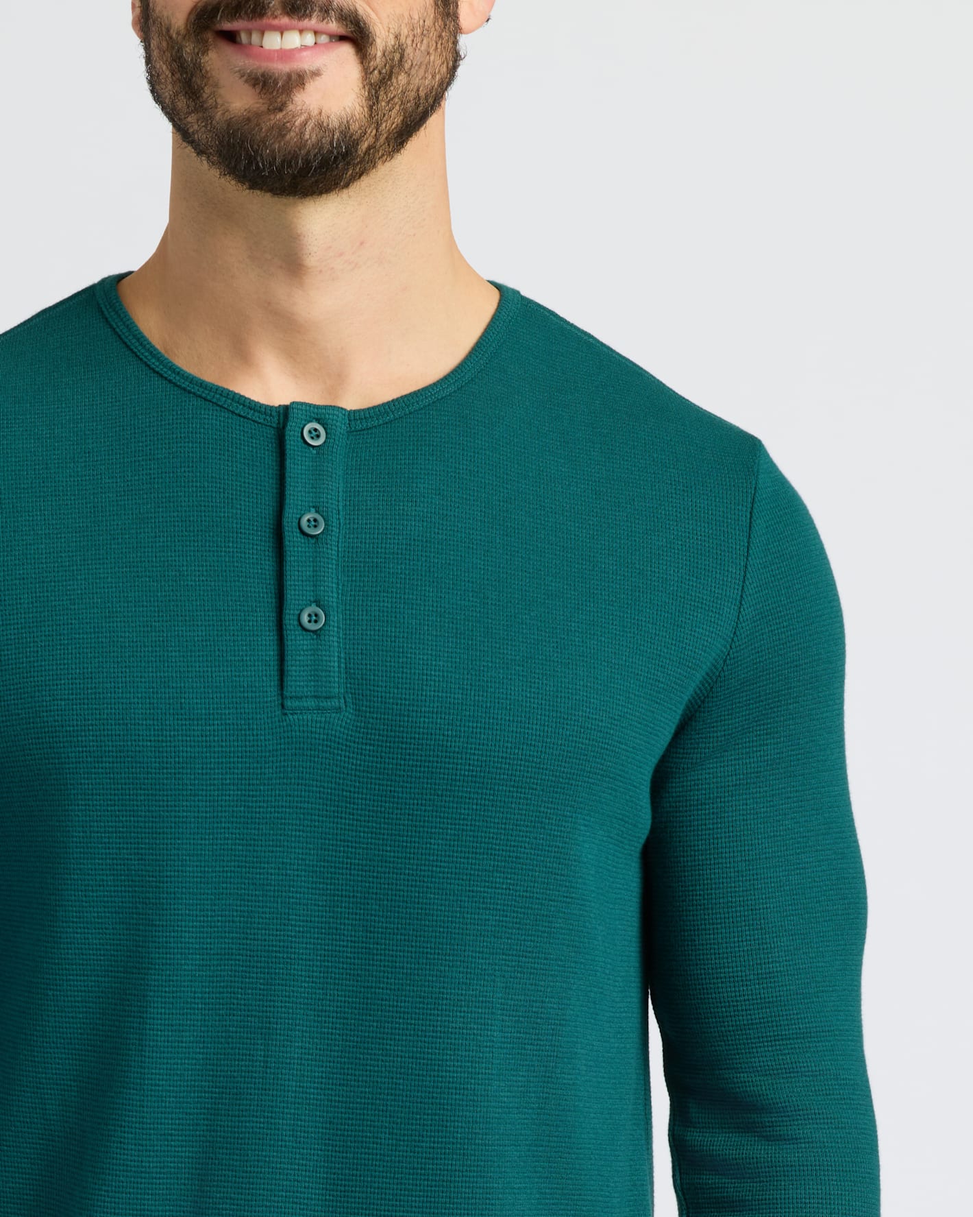 Deep Emerald Waffle Long Sleeve Henley - True Classic