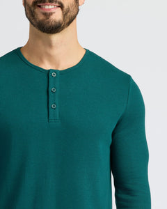 True ClassicDeep Emerald Waffle Long Sleeve Henley 3-Pack on a man's torso.