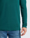 Deep Emerald Waffle Long Sleeve Henley with textured knit and 3-button placket.