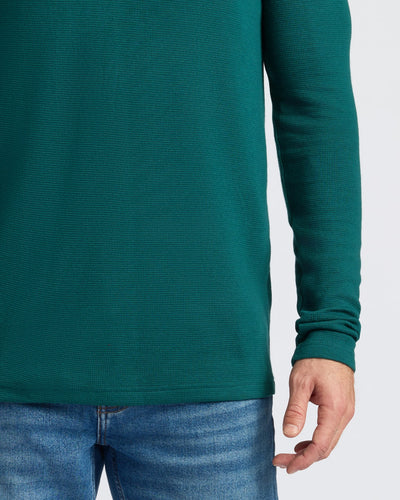 Waffle Long Sleeve Henley - Deep Emerald