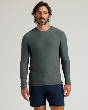 Charcoal Heather Gray Active Long Sleeve Crew T Shirt