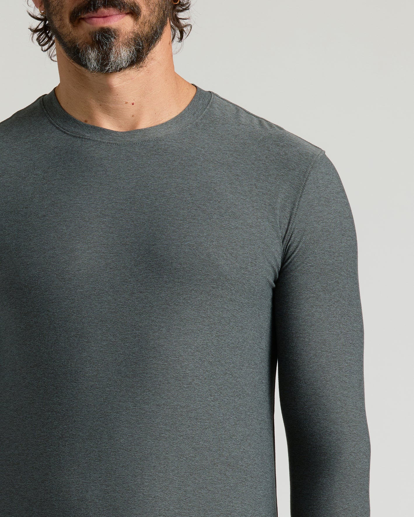 Charcoal Heather Gray Active Long Sleeve Crew T-Shirt