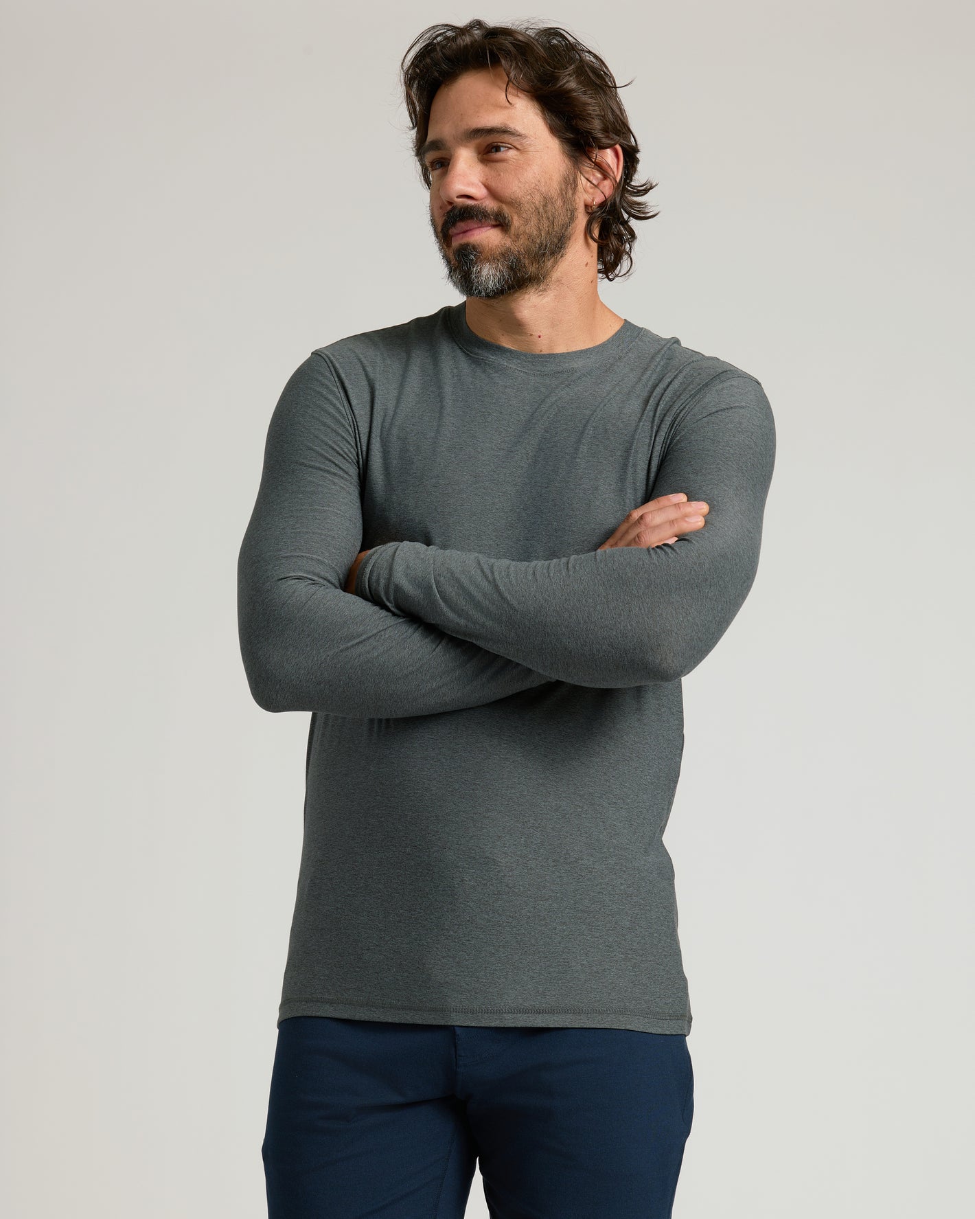 Charcoal Heather Gray Active Long Sleeve Crew T-Shirt