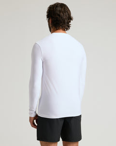 True ClassicMan in white Active Long Sleeve Crew shirt, facing away.