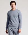Dusty Blue Fleece French Terry Pullover Crew Neck on male model.