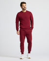 Man wearing Dark Maroon Pullover Fleece Crew & Jogger 2-Pack.