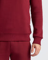 Dark Maroon Fleece French Terry Pullover Crew Neck worn closely.