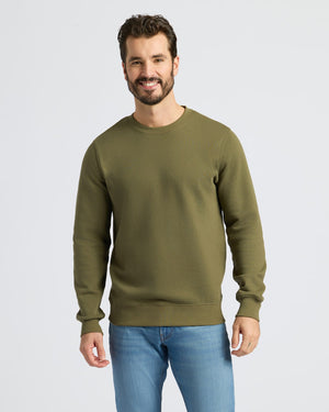 Man wearing Military Green Fleece French Terry Pullover Crew Neck.