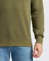 Military Green Fleece French Terry Pullover Crew Neck