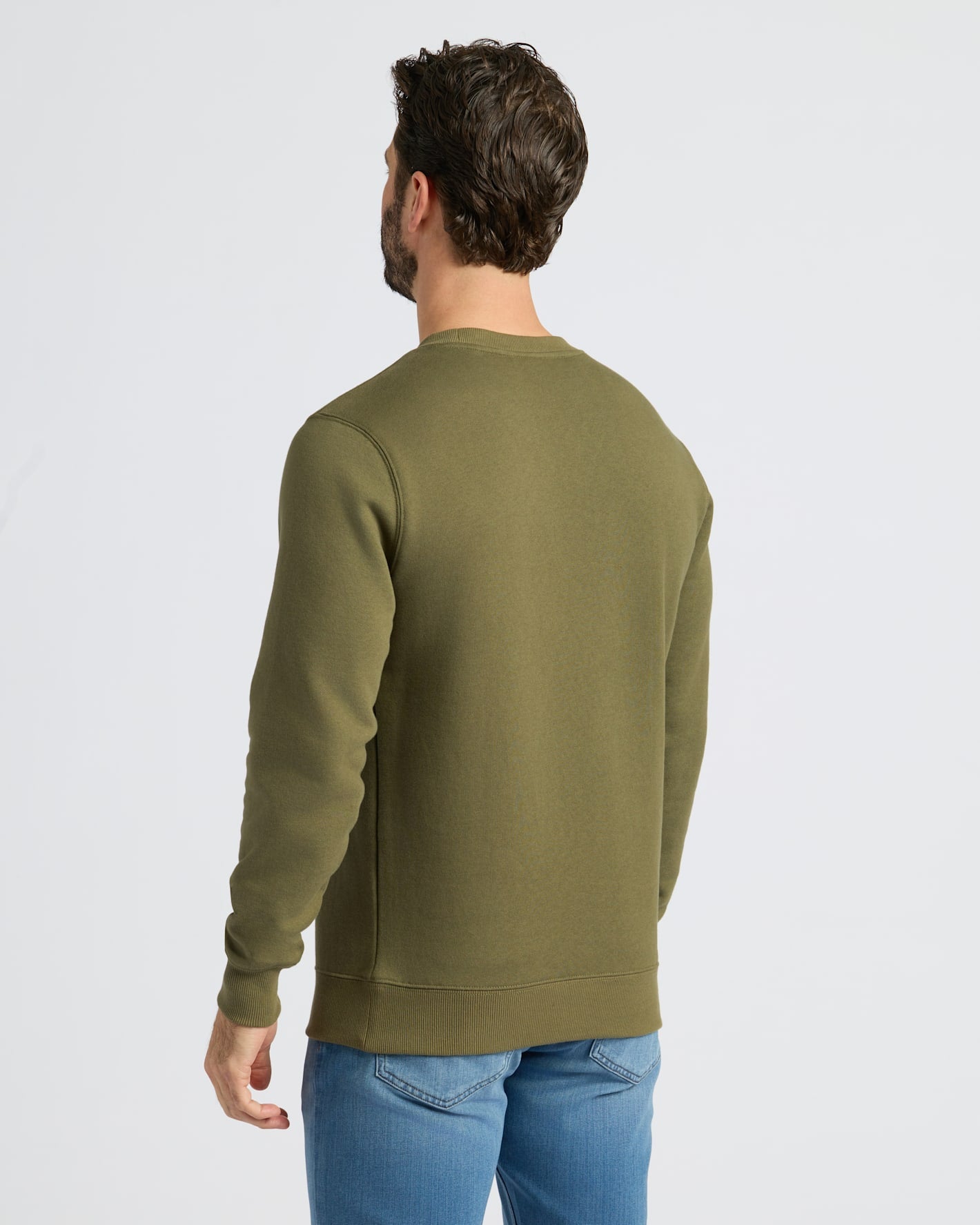 Military Green Fleece French Terry Pullover Crew Neck