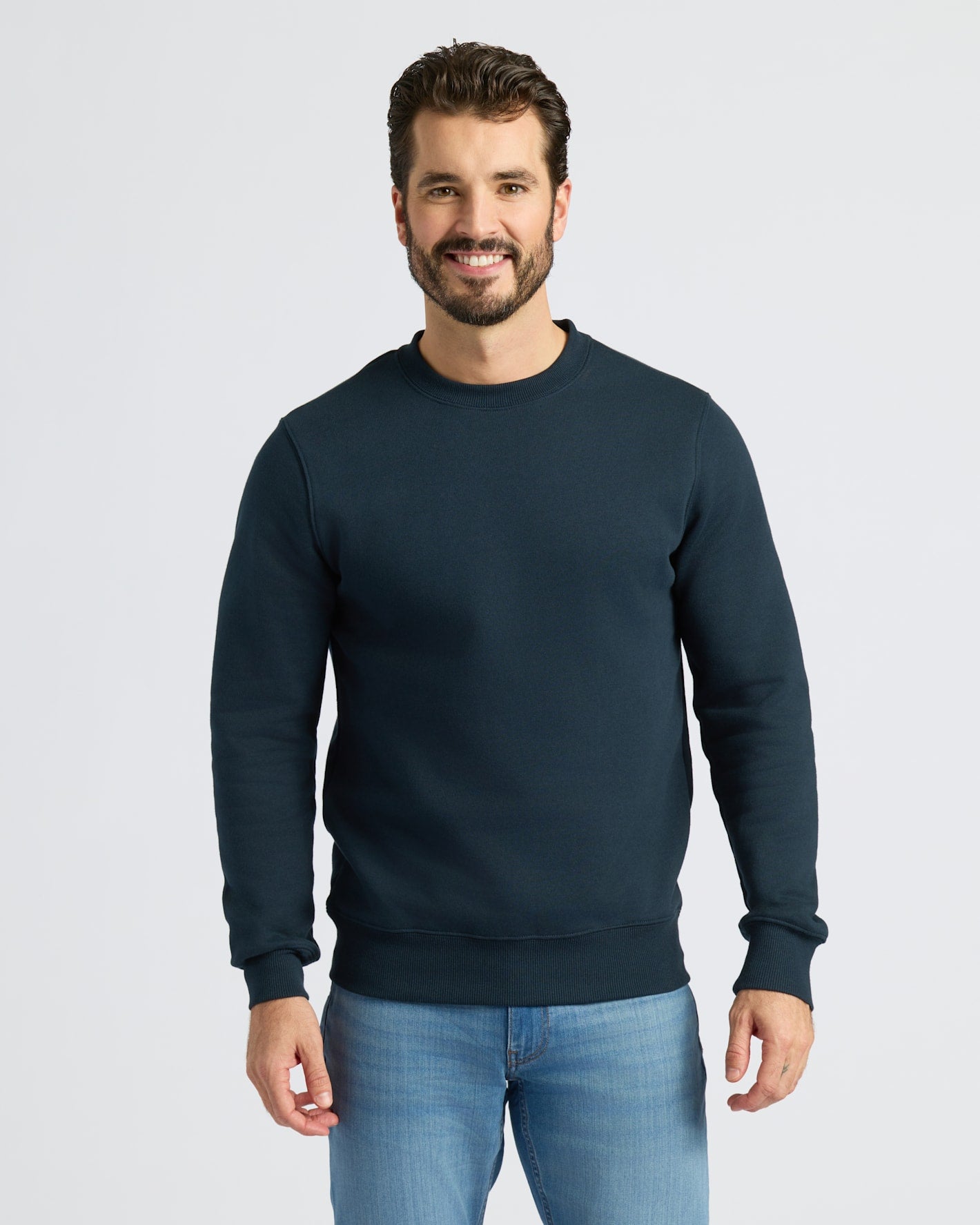 Navy Fleece French Terry Pullover Crew Neck