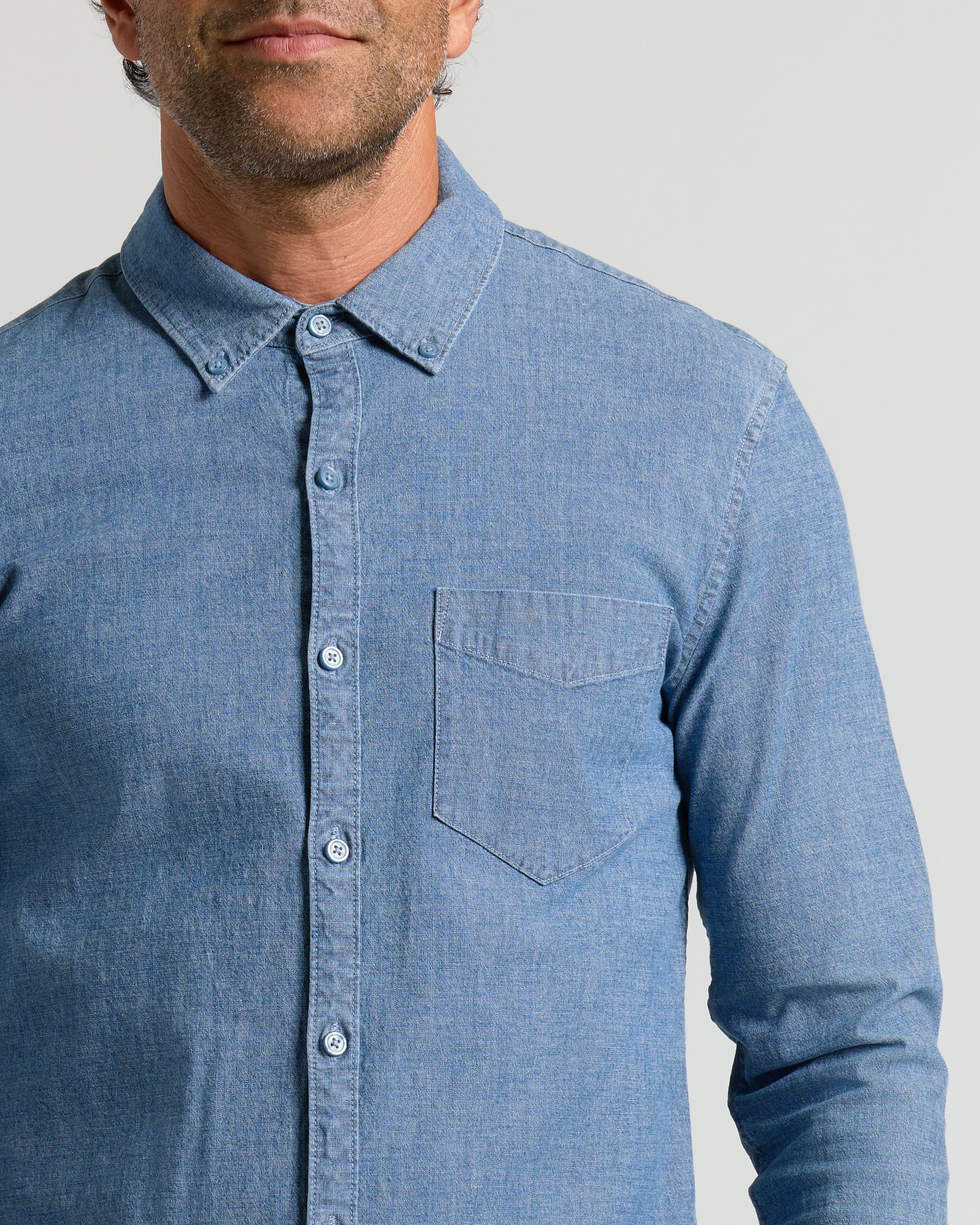 Light Indigo Wash Long Sleeve Chambray Shirt | Light Indigo Wash