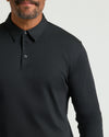 Man wearing All Black Long Sleeve Premium Pima Polo, showcasing collar and buttons.