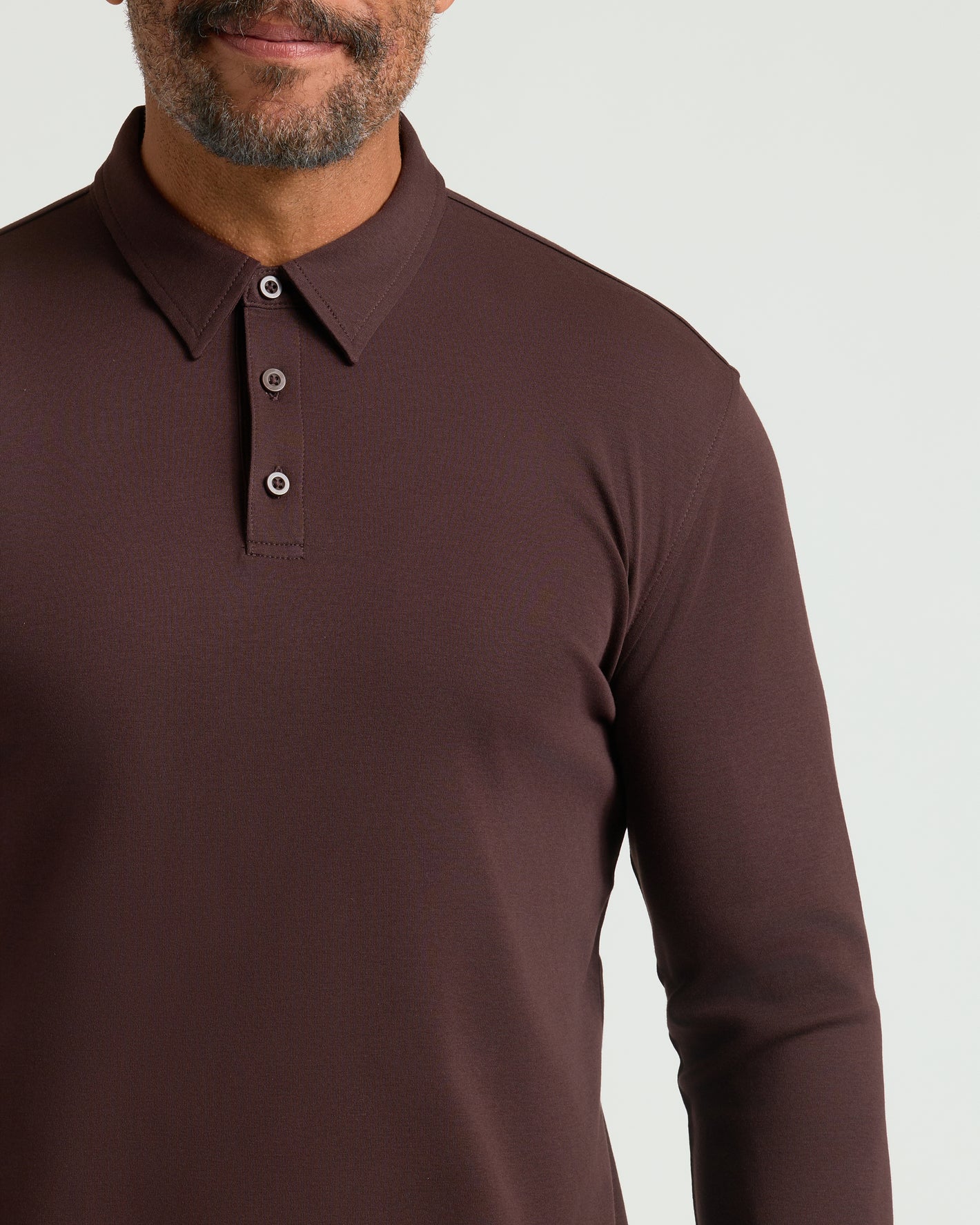 All Java Long Sleeve Premium Pima Polo worn by bearded model.