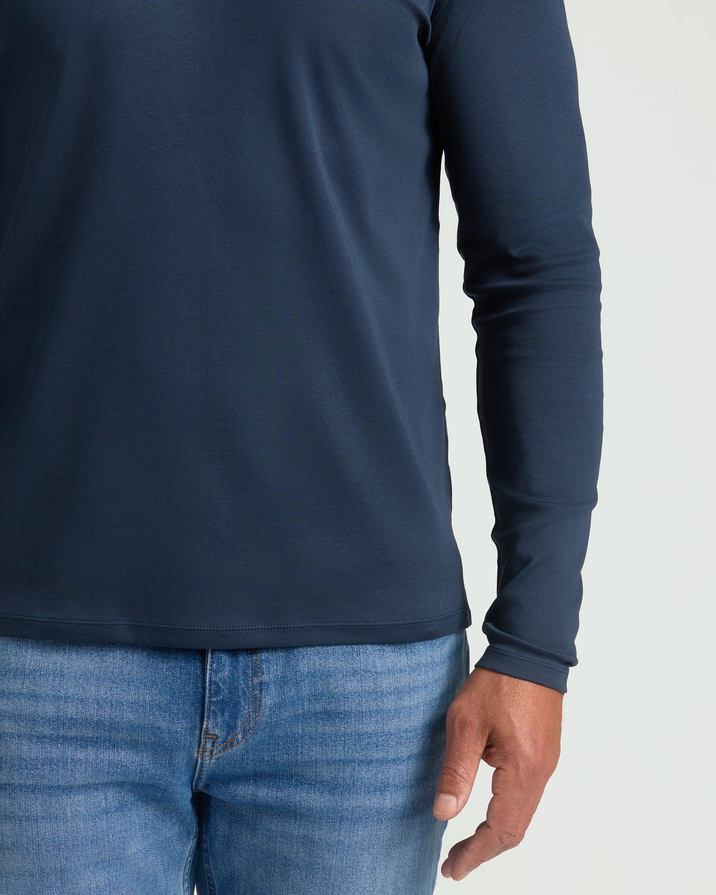 All Navy Long Sleeve Premium Pima Polo 3-Pack on model.