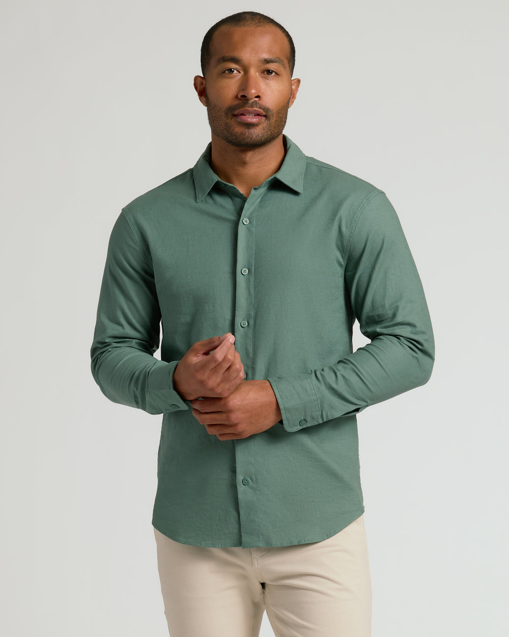 Bria A-line Linen Shirt in Moss