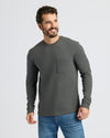Carbon Heavyweight Long Sleeve Pocket Crew modeled on man in jeans.