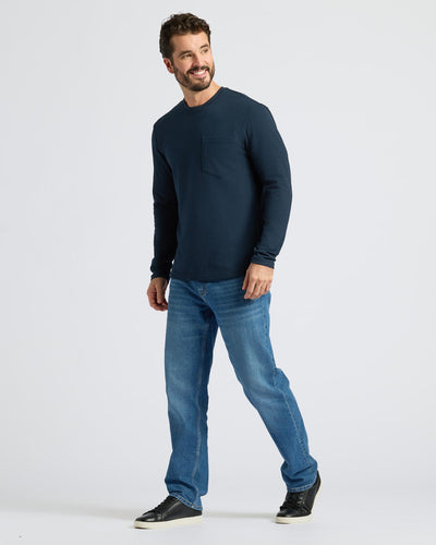 Black & Navy Heavyweight Long Sleeve Pocket Crew 4-Pack