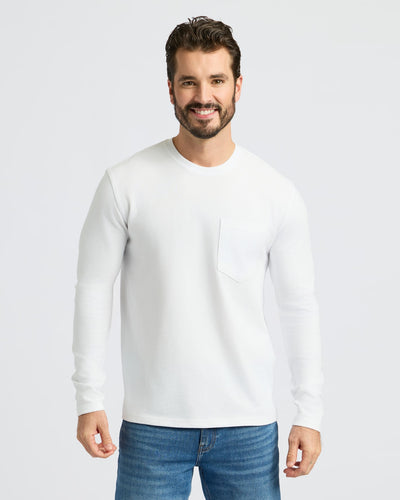 Heavyweight Long Sleeve Pocket Crew - White